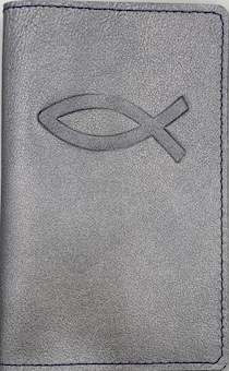 Обложка для паспорта (натуральная цветная кожа), "Рыбка" термопечать, цвет пепельно-серый металлик