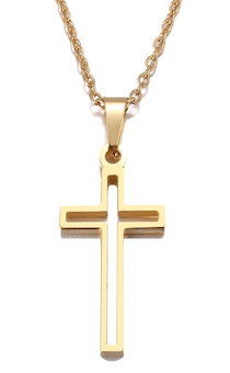 Кулон металлический "Крест изящный полый", цвет "золото", размер 11*17 мм, с цепочкой со звеньями 45 см