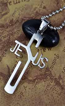 Кулон металлический КРЕСТ-JESUS, размер 25*47 мм (средний), цвет "Серебро" на металлической цепочке