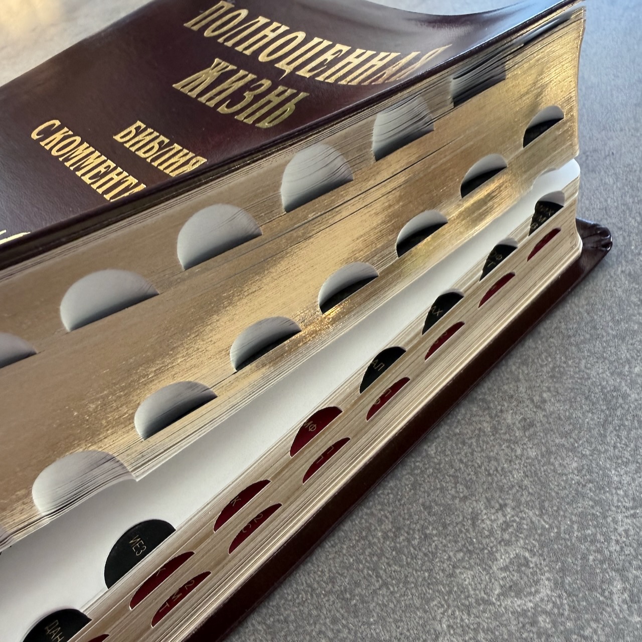 Библия с комментариями "Полноценная жизнь" 065TI, код 25065-11, кожаный переплет, две закладки, цвет коричневый с оттенком бордо с прожилками, цветные карты