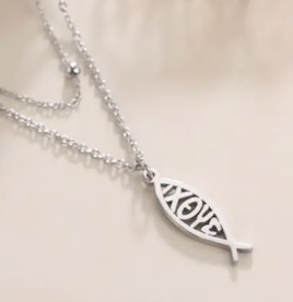 Кулон металлический "Рыбка-Ихтус", цвет серебро, размер 22*8 мм, с цепочкой со звеньями 45+5 см