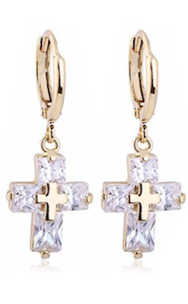 Сережки "Крестик внутри крестик с кристаллами" (пара, 2 шт), цвет "золото-серебро", размер 10*14 мм, застежка металлическая
