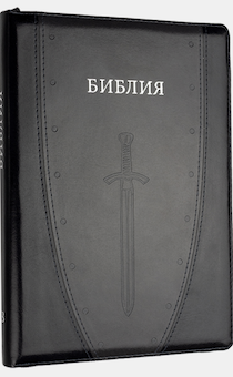 Библия 076 zti рисунок щит и меч, цвет серо-черная  размер 23 x16 см , переплет с молнией и индексами, серебряный обрез.