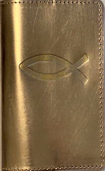 Обложка для паспорта (натуральная цветная кожа), "Рыбка" термопечать, цвет чистое золото металлик
