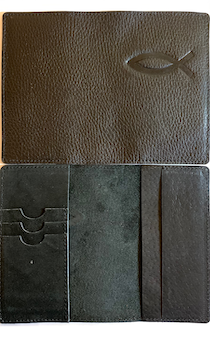 Обложка для паспорта "Бизнес", цвет темно-коричневый (натуральная цветная кожа) , "Рыбка" 