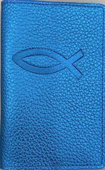 Обложка для паспорта (натуральная цветная кожа), "Рыбка" термопечать, цвет синий металлик