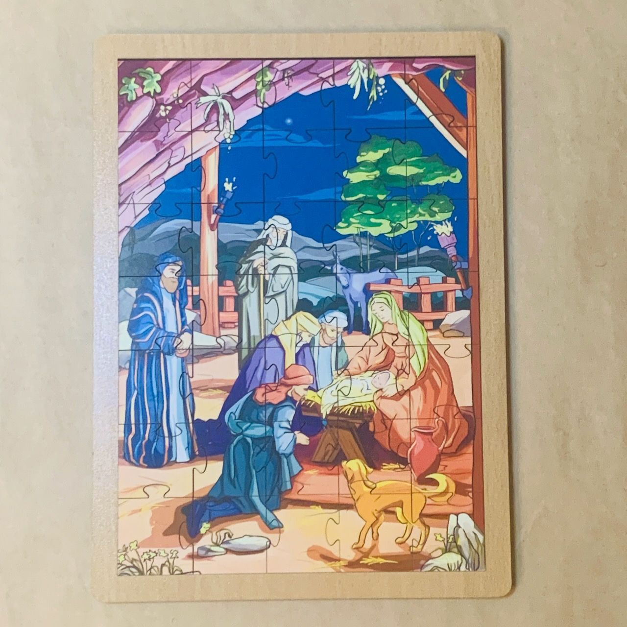 Пазл  деревянный "Поклонение пастухов", размер в собранном виде 150*210 мм, 35  пазлов, для детей 3+