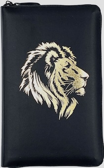 Библия 048 zti код 24048-2 дизайн "золотой лев", кожаный переплет на молнии с индексами, цвет черный, формат 125*195 мм