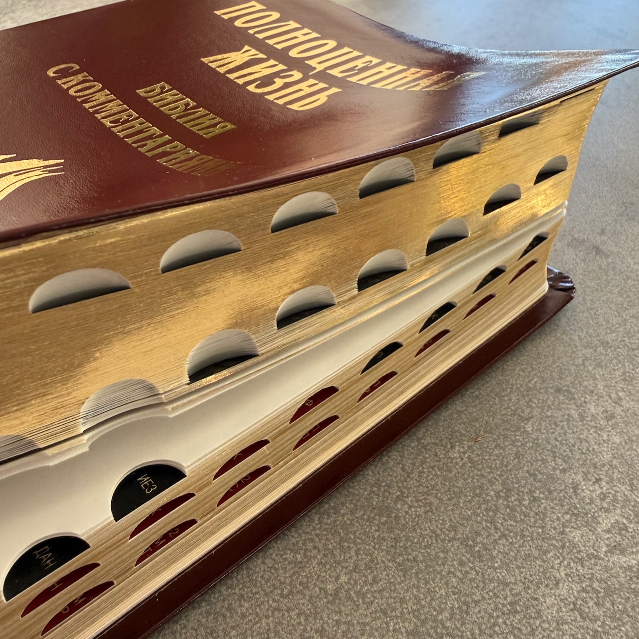 Библия с комментариями "Полноценная жизнь" 065TI, код 25065-13, кожаный переплет, две закладки, цвет коричневый с оттенком бордо глянец, цветные карты