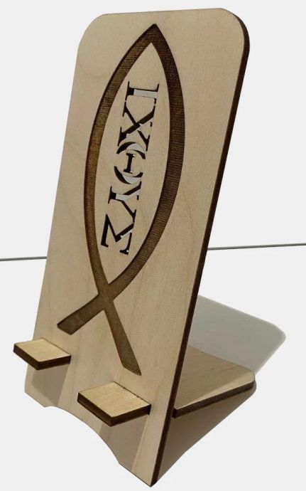 Подставка для телефона деревянная "Рыбка-Ихтус!", без покрытия, размер 17*10 см