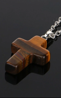 Кулон "Крестик"  (размер 17 на 25 мм) из камня, цвет коричневый мрамор на металлической цепочке (46 см)