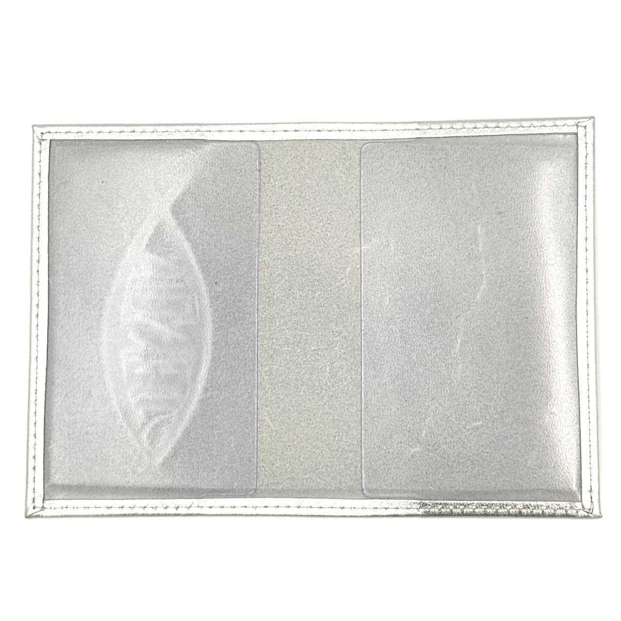 Обложка для паспорта (натуральная цветная кожа) , "Рыбка-Jesus" термопечать, цвет серебристый