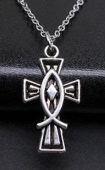 Кулон металлический "Крест внутри рыбка", цвет "серебро",  размер 22*13 мм, на металлической цепочке