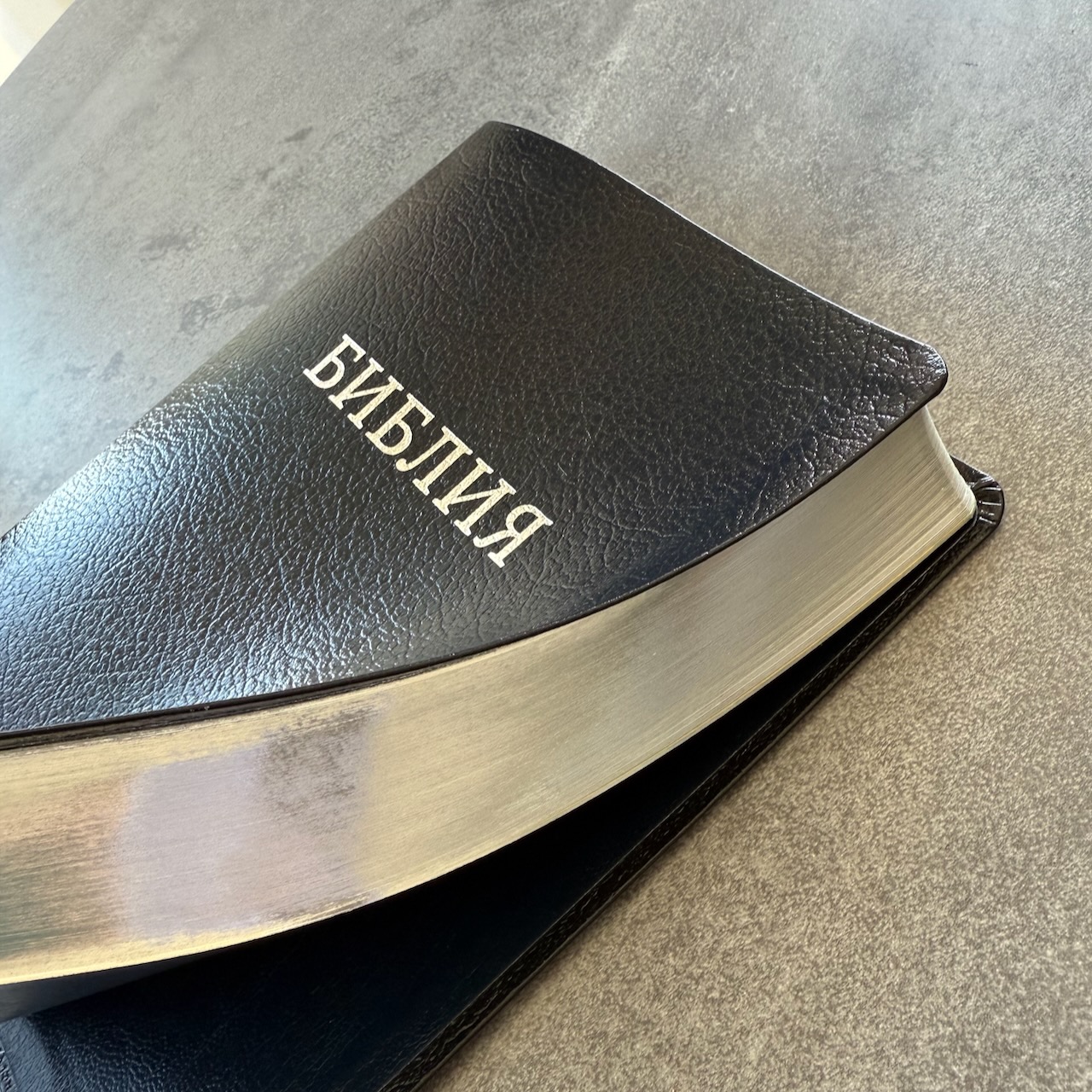 Библия в современном русском переводе 061. под редакцией Кулакова. Кожаный переплет, серебряные страницы, цвет темно-синий