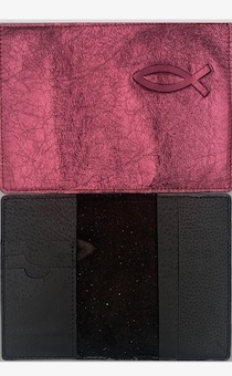 Обложка для паспорта "Бизнес", цвет бордо металлик огонь (натуральная цветная кожа) , "Рыбка" 