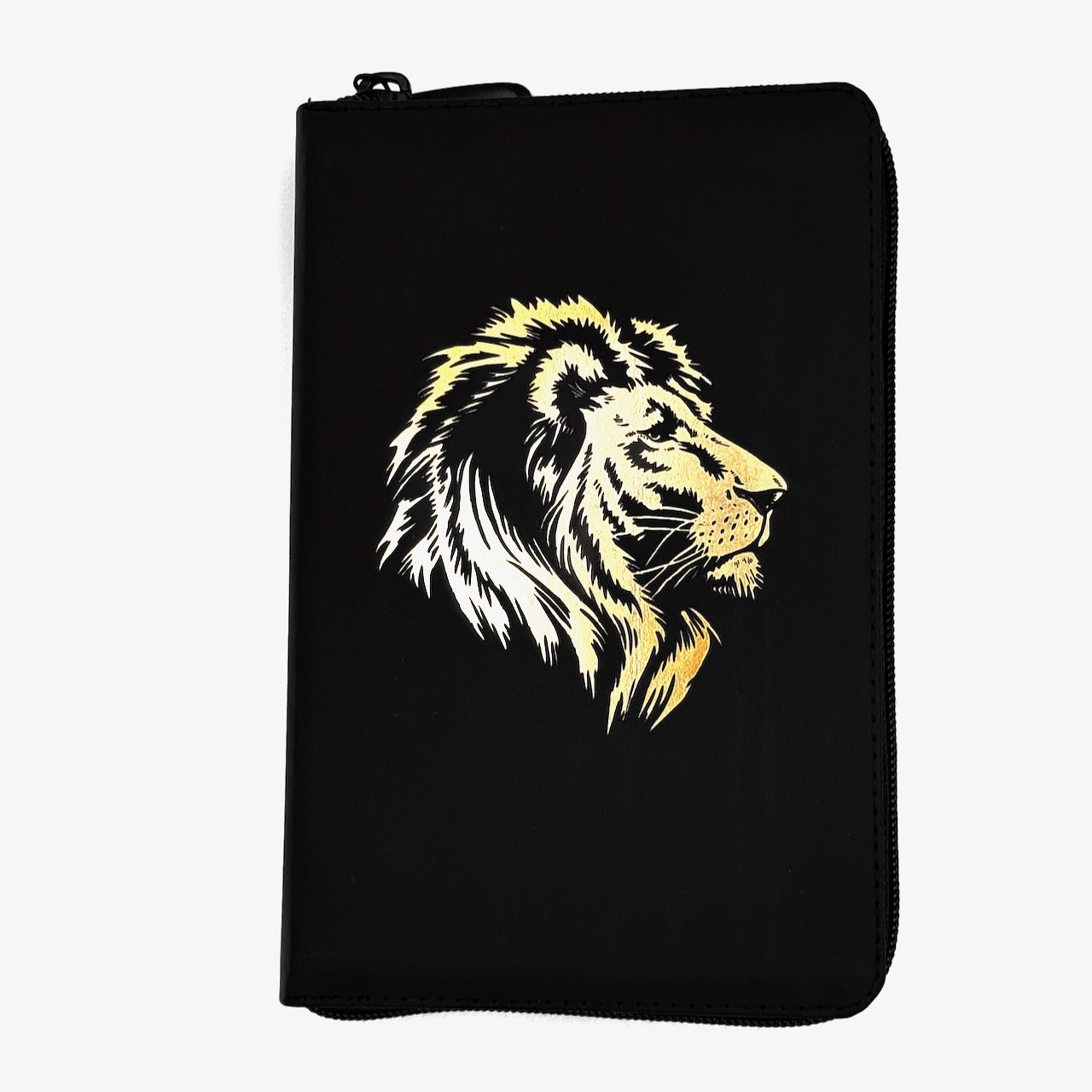 Библия 048 zti код 25048-6 дизайн "золотой лев", кожаный переплет на молнии с индексами, цвет черный с прожилками, формат 125*195 мм