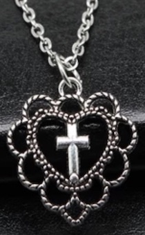 Кулон металлический "Сердце с узорами полое внутри крест", цвет "серебро", размер 21*20 мм, на металлической цепочке