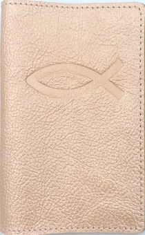 Обложка для паспорта (натуральная цветная кожа), "Рыбка" термопечать, цвет бежевый перламутр