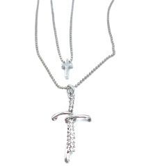 Кулон серебряный "два крестика"  с двумя цепочками (длина 46 + 5 см) 