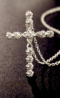 Кулон серебряный "Крест плетенный со стразами"  размер 24*34мм (средний), на цепочке (длина 46 см), в специальном подарочном мешочке