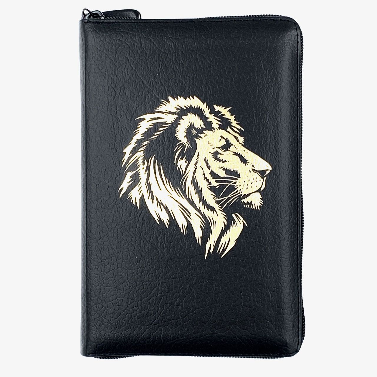 Библия 048 zti код 25048-2  дизайн "золотой лев", кожаный переплет на молнии с индексами, цвет черный пятнистый, формат 125*195 мм