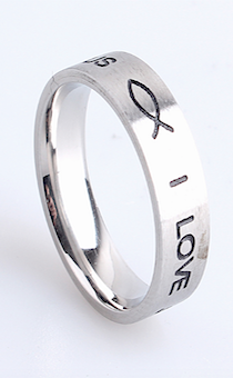 Кольцо, материал сталь, 20 размер, КРЕСТ, РЫБКА и надпись "I LOVE JESUS" ,  цвет "серебро"