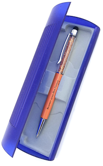 Ручка-стилус ЛЮКС 1  в подарочном чехле "Величит душа моя Господа", Лука1,46, цвет мандарин с кристаллами