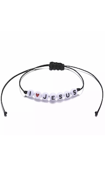 Браслет из бусинок с буквами на шнурочке цвет "черный",  надпись "I LOVE JESUS", размер регулируется