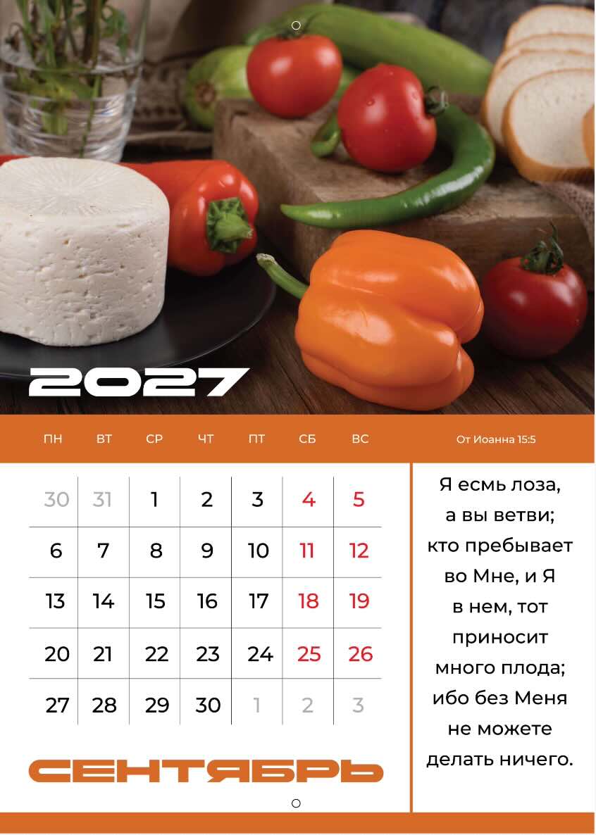 Календарь перекидной на скобе на 12 листах на 2027 год 30*42 см "Мир дому твоему"