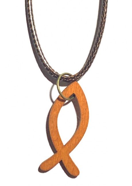 Кулон "Рыбка малая деревянная", размер 35*13 мм,  цвет "молочный шоколад" на тканевом шнурочке 45+5 см черного цвета