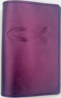 Обложка для паспорта (натуральная цветная кожа), "Рыбка" термопечать, цвет бордовый с фиолетовым отливом металлик