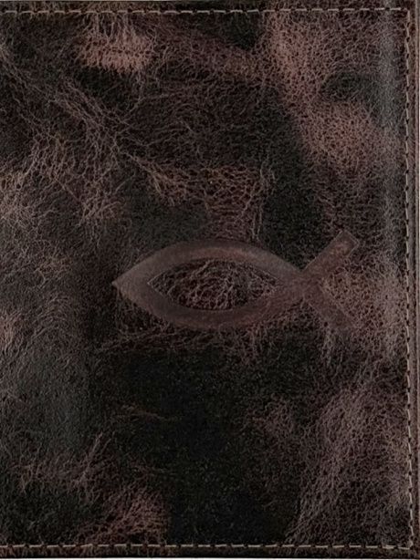 Обложка для паспорта (натуральная цветная кожа) , "Рыбка"  термопечать, цвет темно-коричневый мрамор