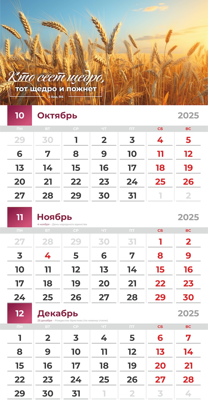 Календарь перекидной на скобе квартальный "Благословенный год" на 29*29 см на 2025 на 6 листах.