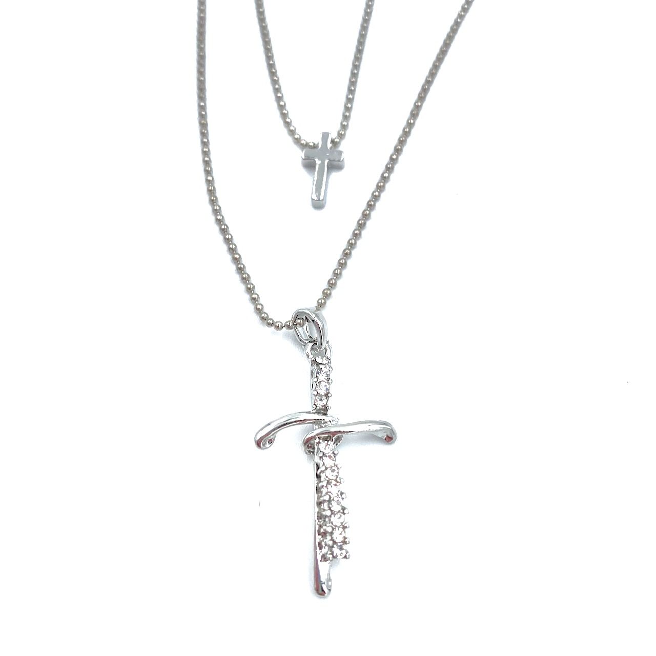 Кулон серебряный "два крестика"  с двумя цепочками (длина 46 + 5 см) 