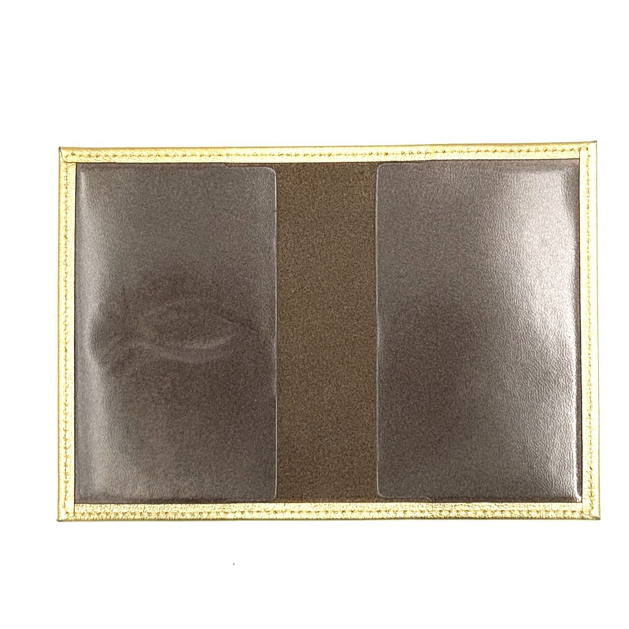 Обложка для паспорта (натуральная цветная кожа) , "Рыбка-Jesus" термопечать, цвет золотистый