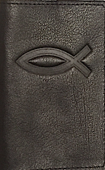 Обложка для паспорта (натуральная цветная кожа), "Рыбка" термопечать, цвет черный металлик