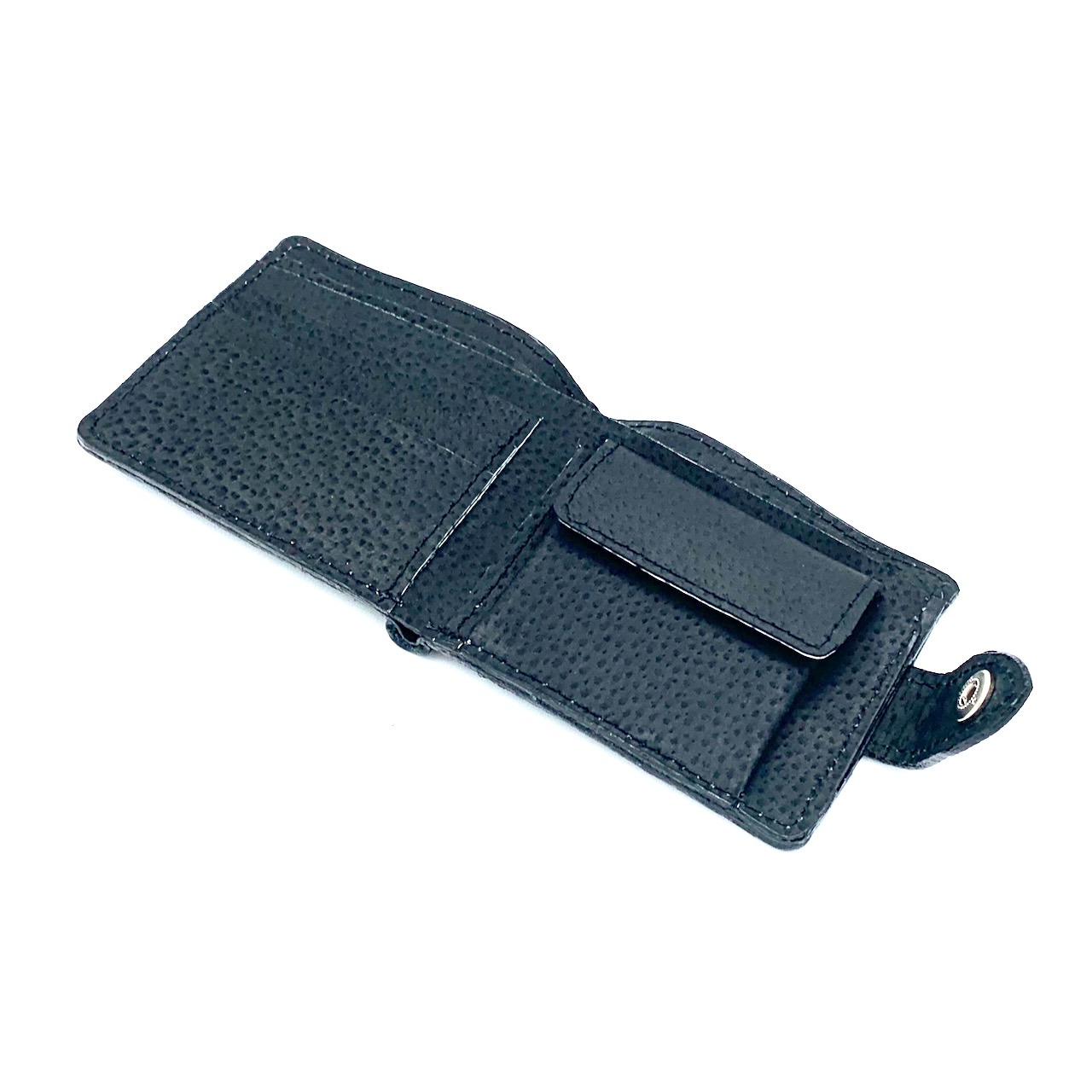 Портмоне на кнопке (натуральная кожа). Термо штамп "Рыбка,", отделение для банкнот + отделение для мелочи + 3 отделения для карточек, цвет зеленый металлик