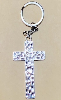 Брелок металлический "Крест блестящий рельефный", цвет серебро, размер 37*60 мм