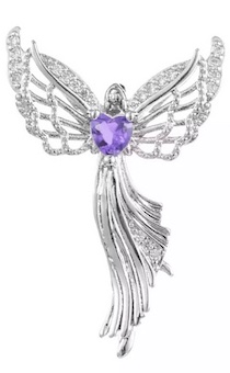 Кулон металлический "Ангел со стразом фиолетового цвета", цвет серебро, размер 20*30 мм,  на цепочке (длина 45+5 см)