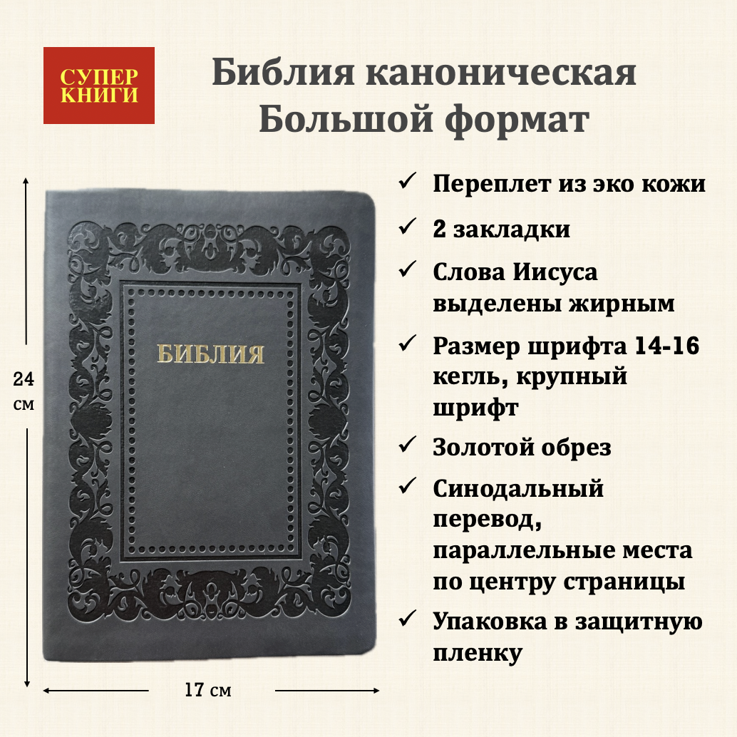 Библия 076 код 25076-47, термо штамп "рамка Барокко", переплет из эко кожи,  цвет черно-серый, размер 170x240 мм