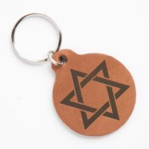 Брелок кожаный в форме круга "Звезда Давида" цвет шоколад