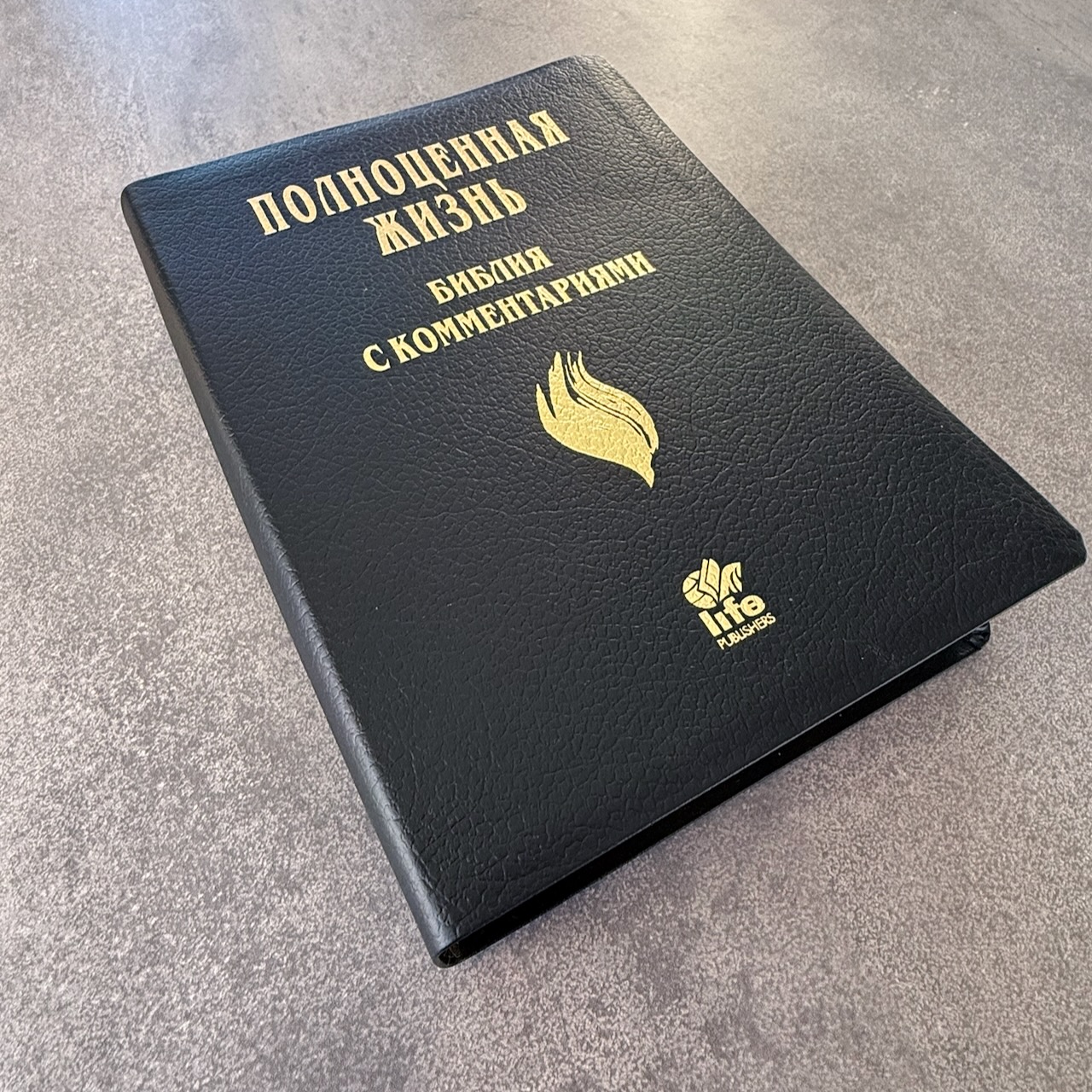 Библия с комментариями "Полноценная жизнь" 065TI, код 25065-9, кожаный переплет, две закладки, цвет черный пятнистый, цветные карты