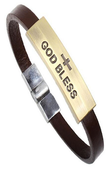 Браслет кожаный с металлической плаcтиной с крестом (золотой отлив), с надписью "GOD BLESS", застежка магнитная, цвет черный