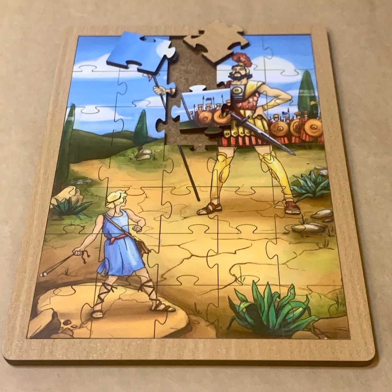 Пазл деревянный "Давид и Голиаф", размер в собранном виде 150*210 мм, 35  пазлов, для детей 3+