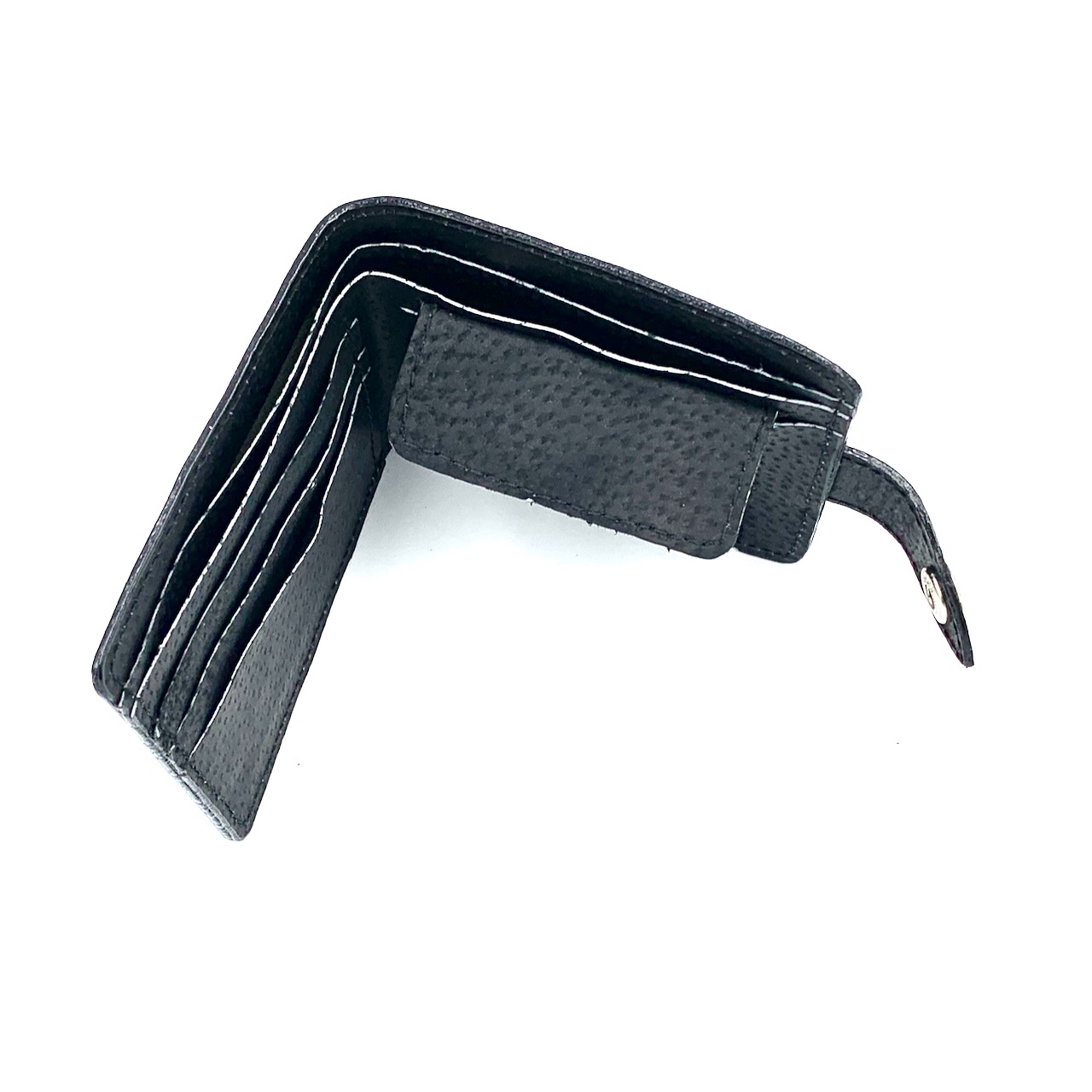 Портмоне на кнопке (натуральная кожа). Термо штамп "Рыбка,", отделение для банкнот + отделение для мелочи + 3 отделения для карточек, цвет зеленый металлик