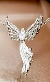 Кулон металлический "Ангел со стразом белого цвета", цвет серебро, размер 20*30 мм,  на цепочке (длина 45+5 см)