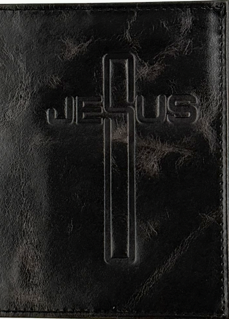 Обложка для паспорта (натуральная цветная кожа) , "Крест-Jesus" термопечать, цвет черный мрамор