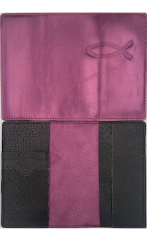 Обложка для паспорта "Бизнес", цвет бордовый с фиолетовым отливом металлик (натуральная цветная кожа) , "Рыбка" 