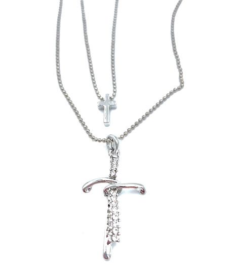 Кулон серебряный "два крестика"  с двумя цепочками (длина 46 + 5 см) 