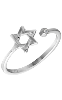 Кольцо с серебряным напылением, размер регулируется "Звезда Давида со стразом"